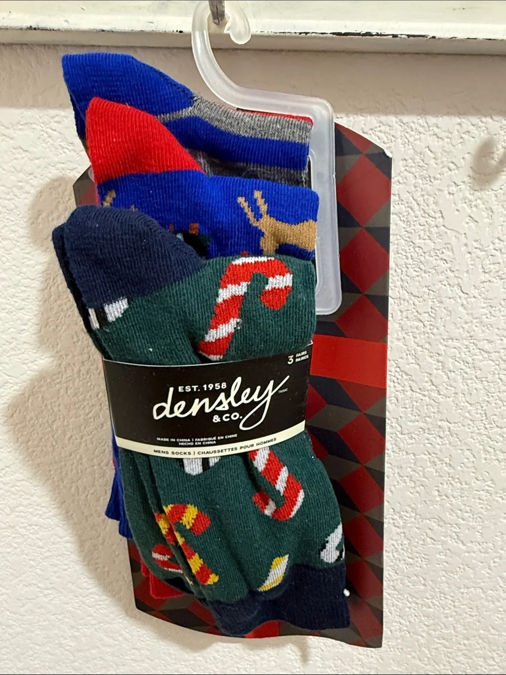 Densley & Co. Men’s Holiday Crew Socks - Green Candy Cane Pattern (3-Pack)